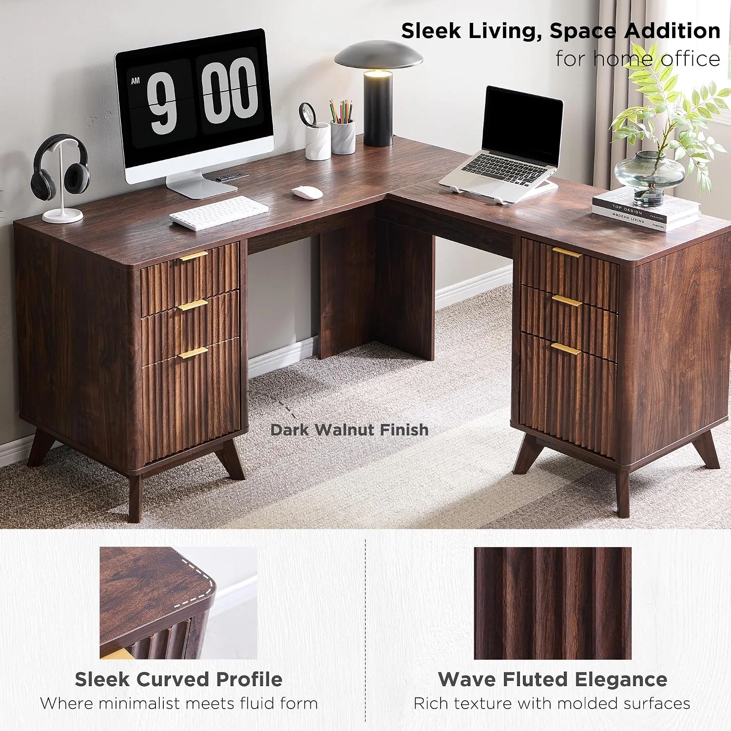 Built-in charging station with AC outlets USB and Type-C ports on T4TREAM desk