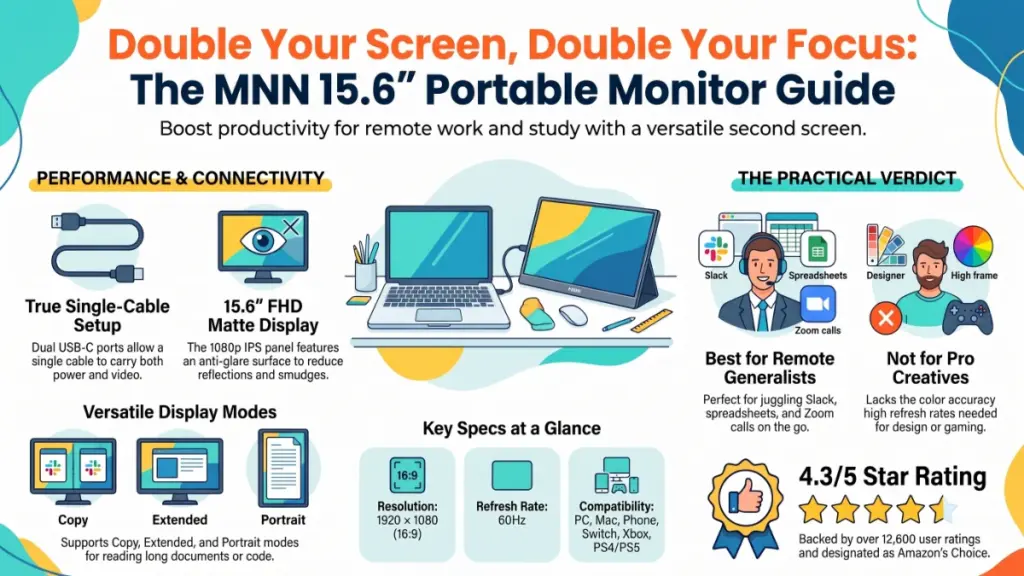 MNN portable monitor with USB-C connection and smart cover stand