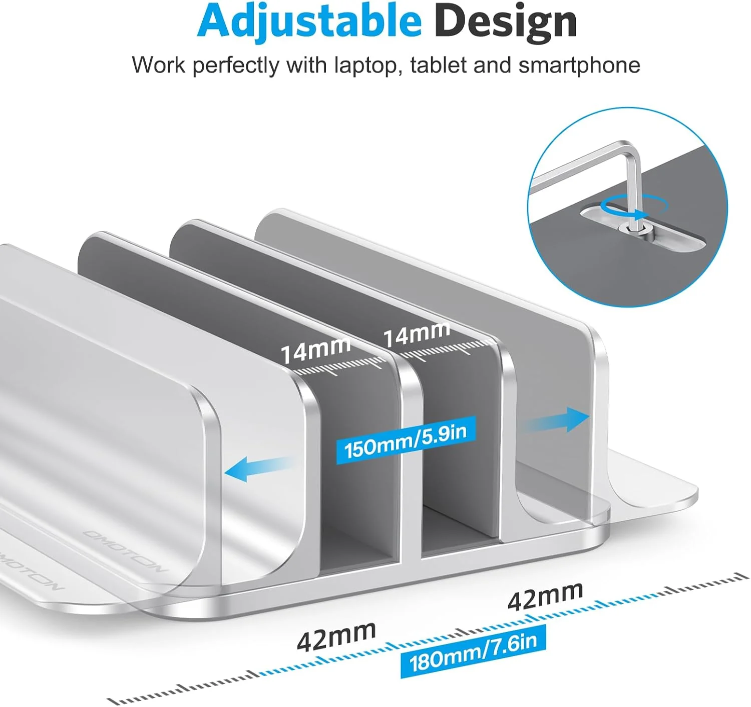 OMOTON Dual Vertical Laptop Stand Holder – Adjustable Aluminum Desk Organizer - Image 5