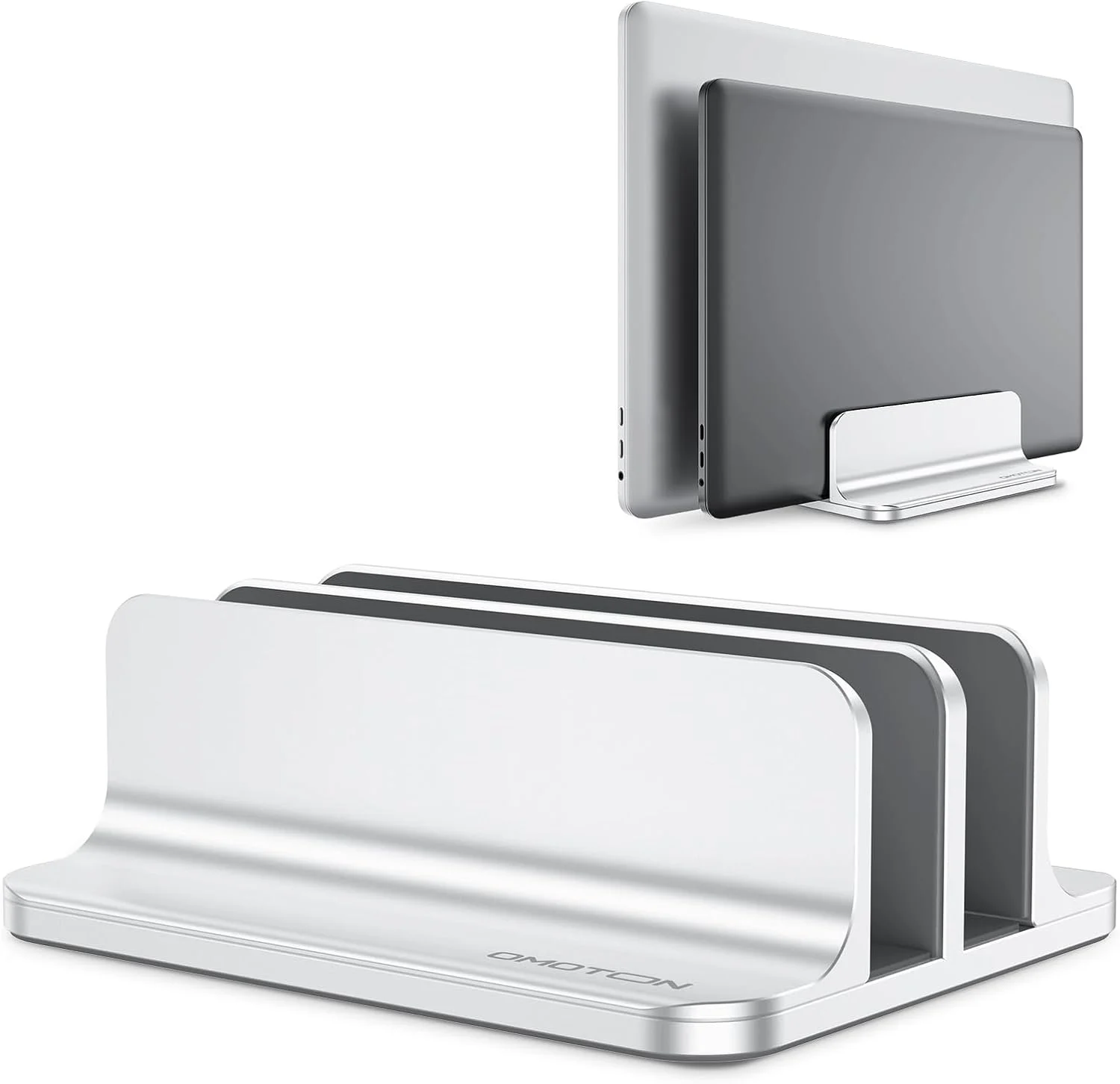 OMOTON Dual Vertical Laptop Stand Holder – Adjustable Aluminum Desk Organizer - Image 3
