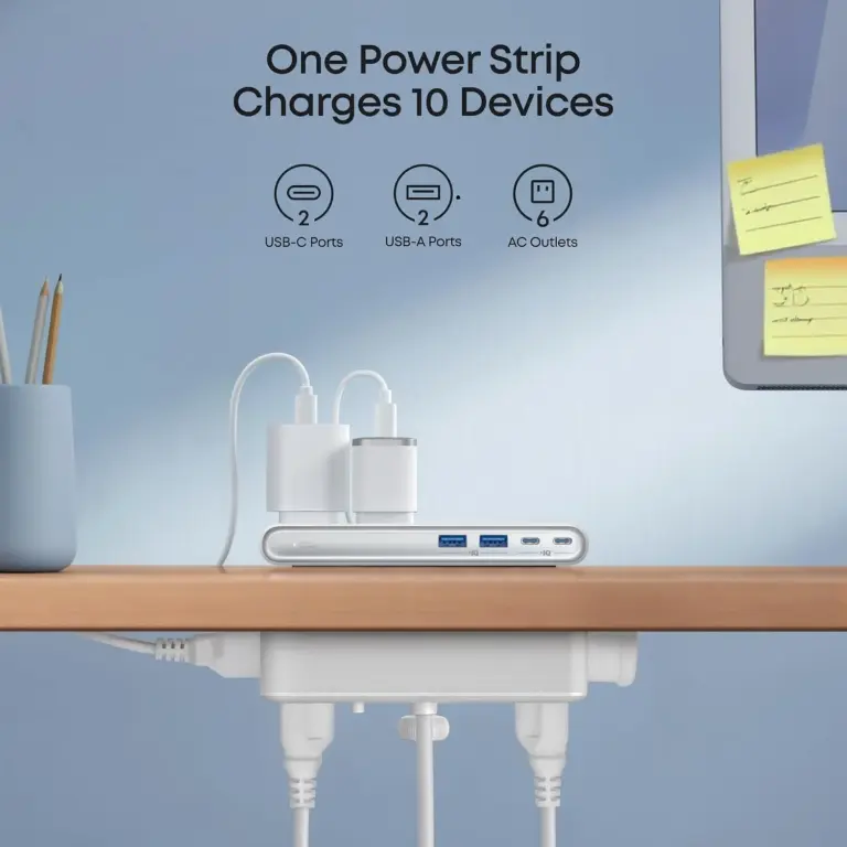 Anker Nano Power Strip desk clamp attached to a desktop for organized device charging