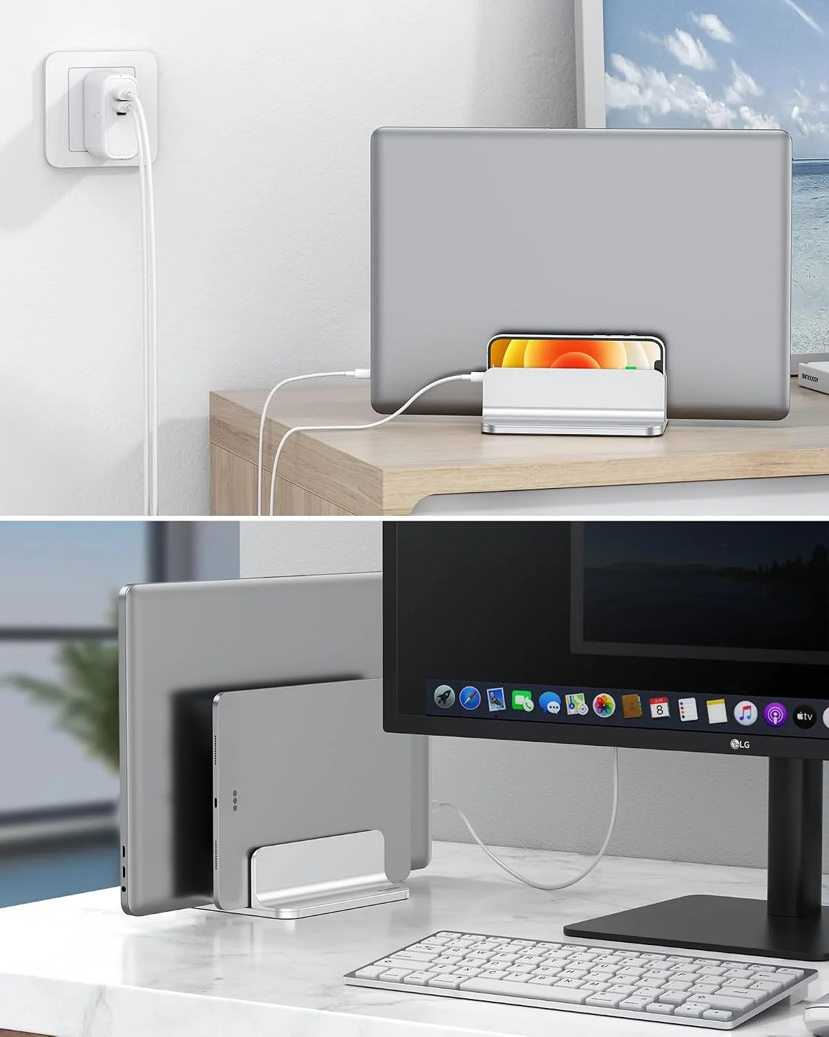 OMOTON Dual Vertical Laptop Stand Holder – Adjustable Aluminum Desk Organizer - Image 7