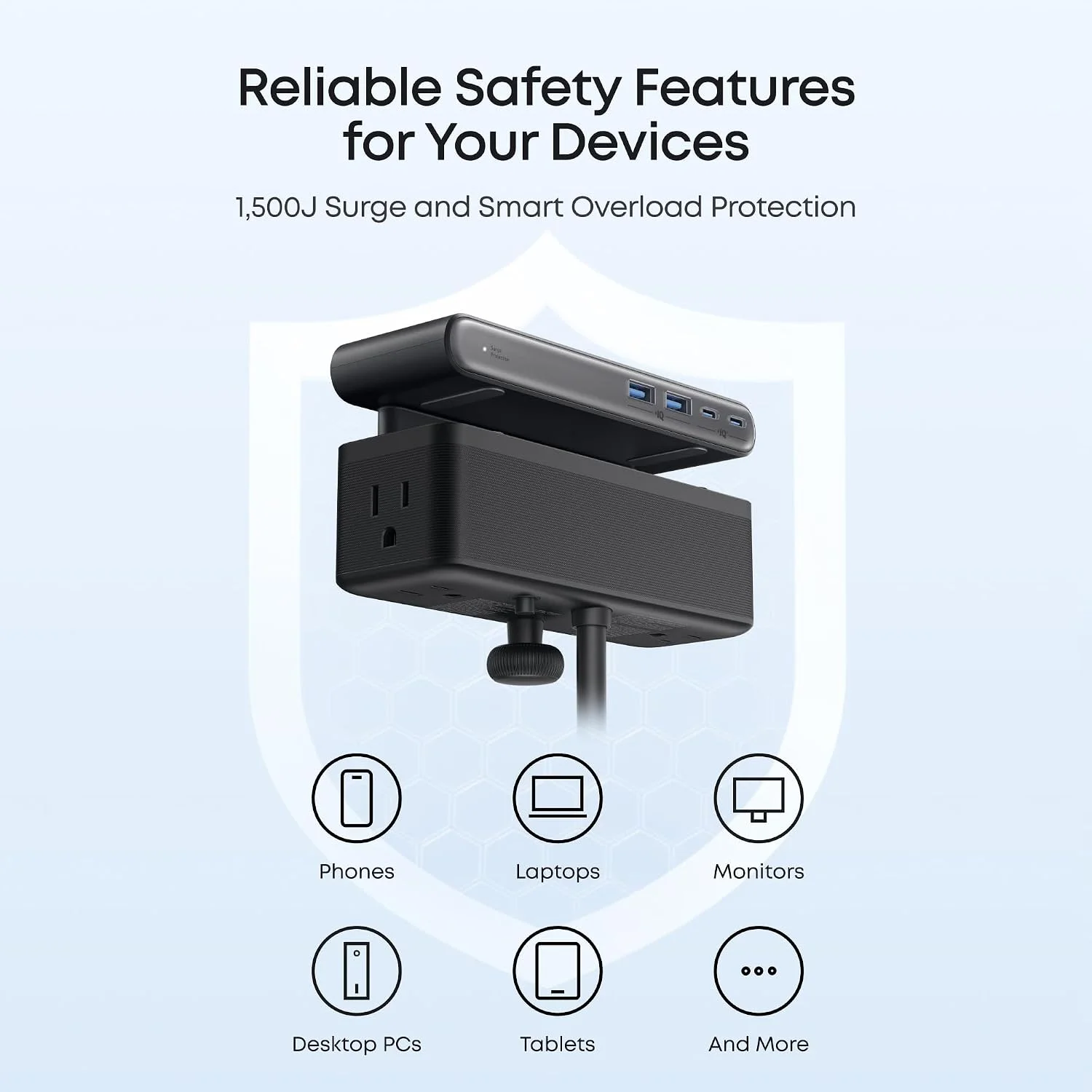 Anker Nano desk-mounted power strip with AC outlets and USB-C charging ports