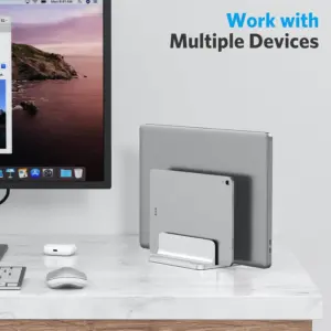 OMOTON dual vertical laptop stand holder in silver aluminum