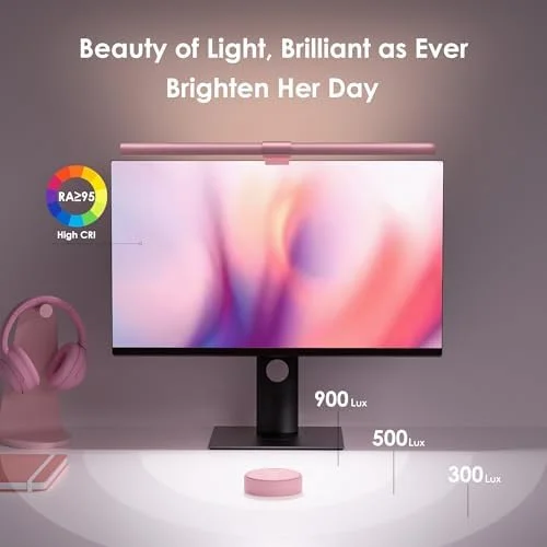 Quntis pink LED monitor light bar with remote for gaming, reading, and studying