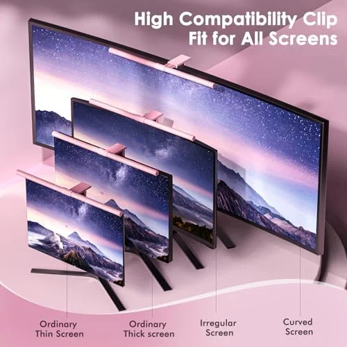 Quntis pink monitor light bar showing front illumination and rear ambient backlight